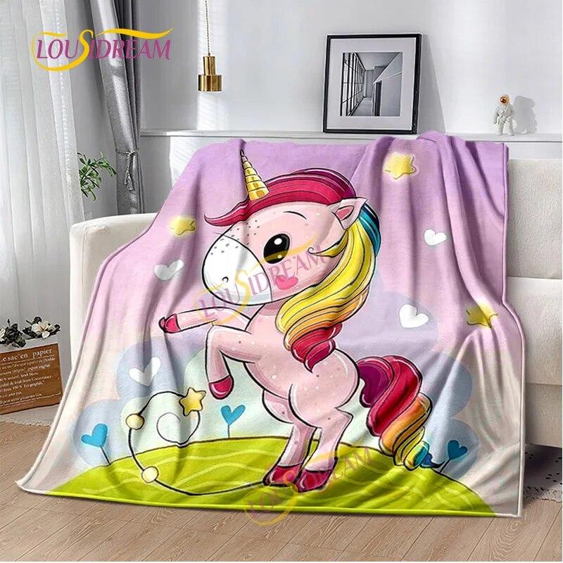 Einhorn-Cartoon, waschbare Decke, Nickerchendecke für Kinder, vier Jahreszeiten, Sofa, Bett, warme Decke, anpassbar, personalisiertes Geschenk.