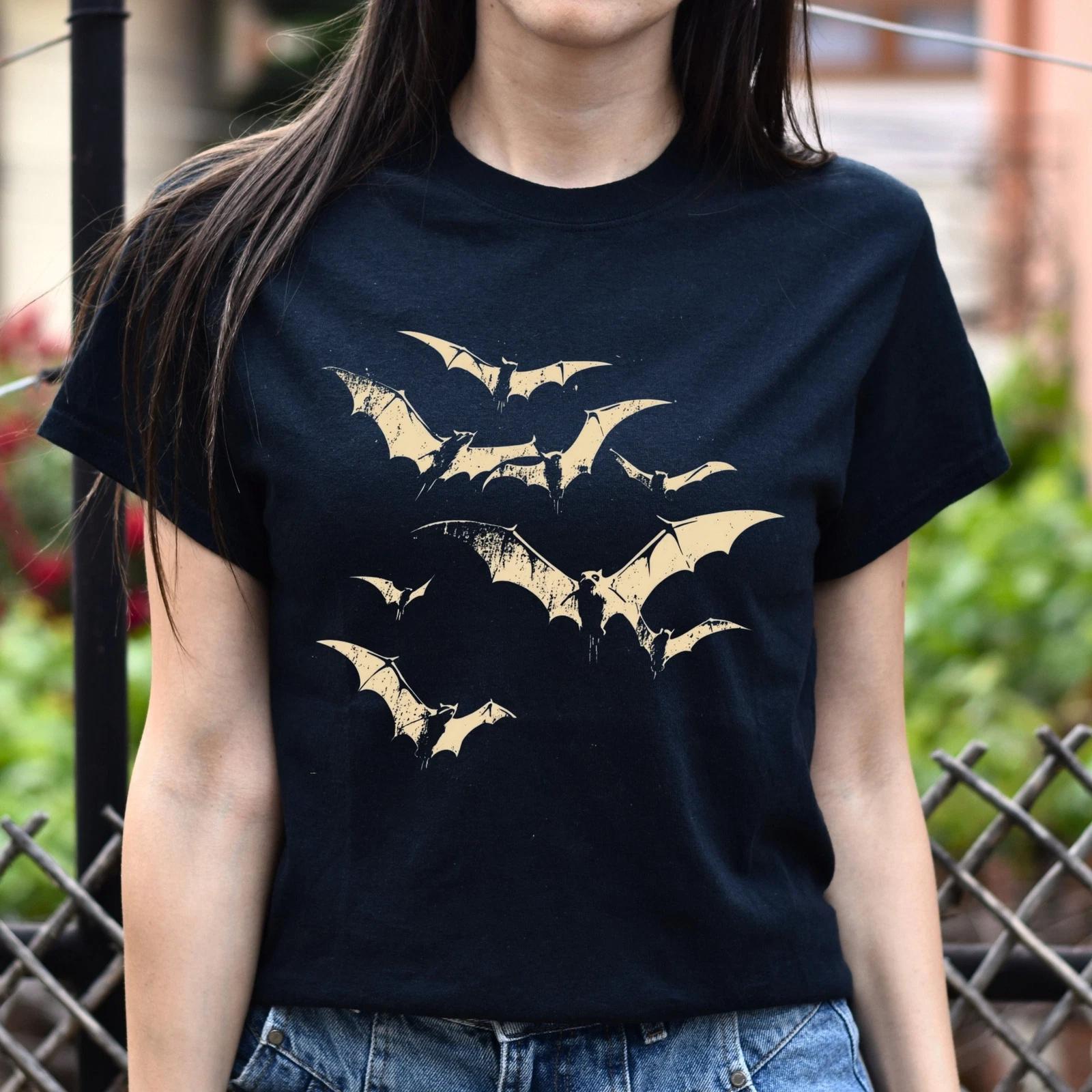 Bats Unisex T-Shirt gift Cool bats in the night wild birds tee Black Navy Dark H XL