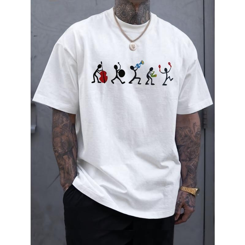 

European sizes Men S T-Shirt, Featuring Music Player Print, Comfortable Short Sleeves, And Elastic Crew Neck, Ideal for Casual Wear S белый