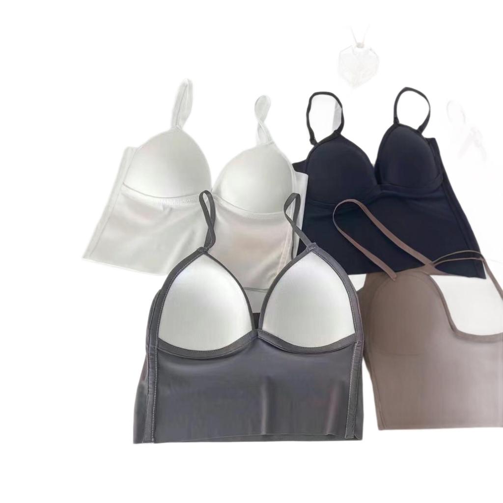 Ice Silk Camisole with Built-in Padded Cups and Elegant Back Design