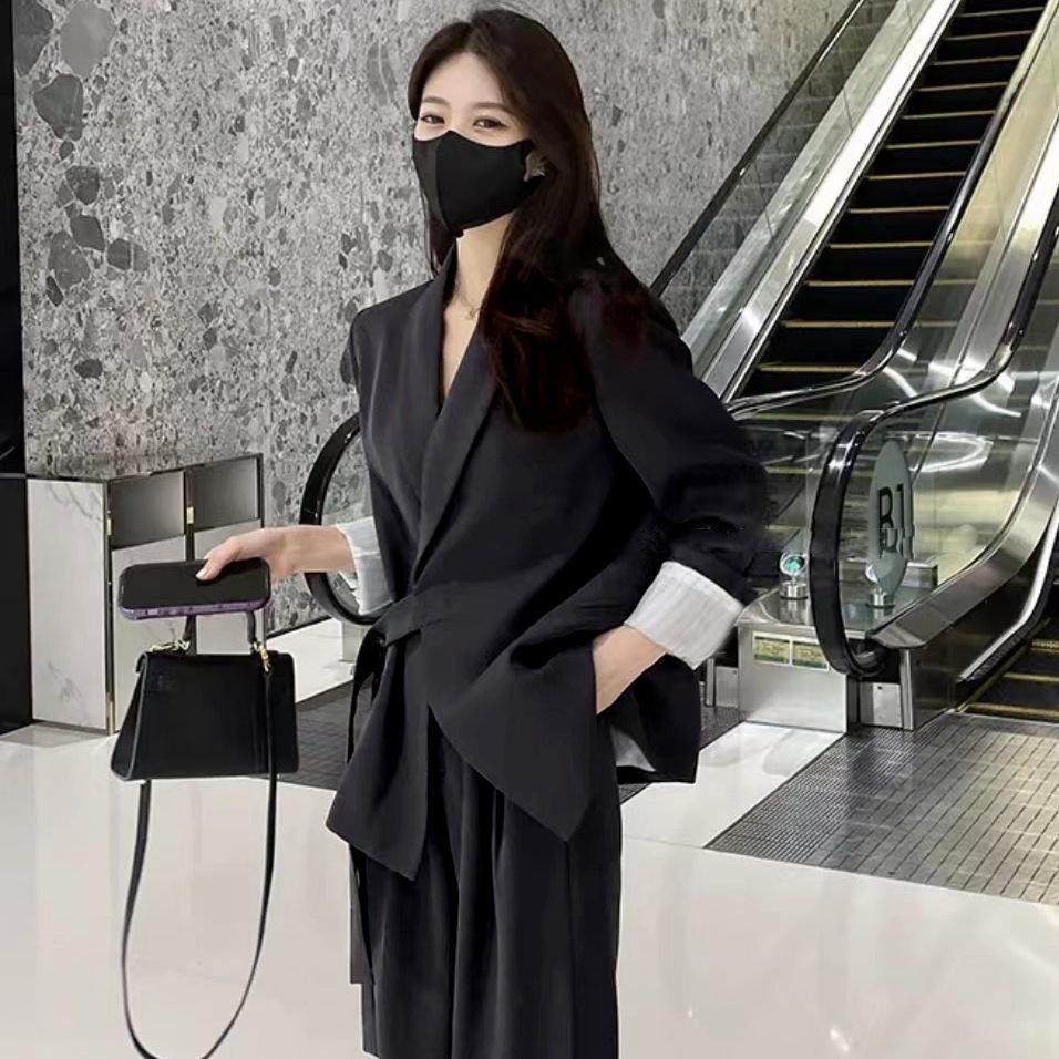 Společenský oblek Socialite 2024 se šněrováním, dvoudílný, korejský střih: Dámský volný jarní/podzimní styl