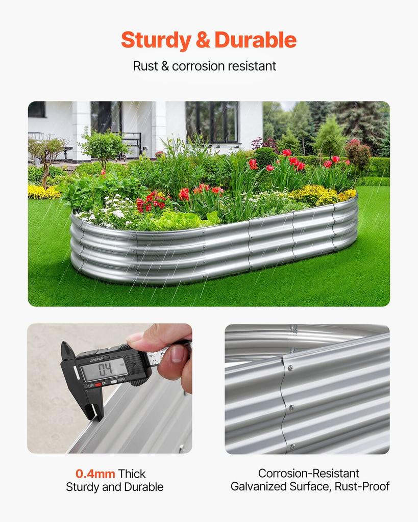 Metal Raised Garden Bed, 1.8 X 0.9 X 0.3 M Outdoor Galvanized Planter Garden Box, Open Bottom Design, Large Planter Raised Bed for Growing Vegetables,