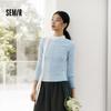 Semir Women's Long Sleeve T-shirt with Half High Neck and Split Design 2025 Winter Embroidered Slim Fit Fleece Top