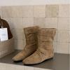 Inner height increase~ retro suede inner height increase Korean short boots women's small square head temperament autumn and winter versatile short