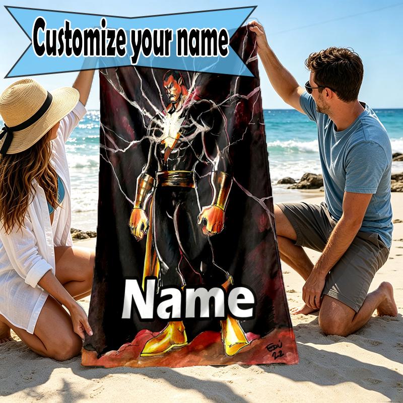 Custom Name Personalized Superhero movies Print Beach Towel, for Trip Camping Beach Party Home Decor, Birthday Gift for Family & Friends