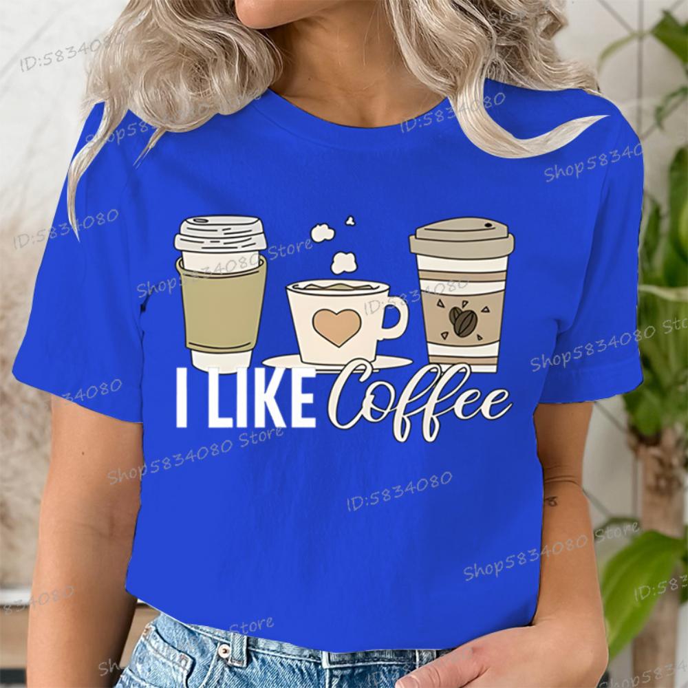 Short Sleeve T-shirt for Coffee Lover Crew Neck Women Fashion Summer Clothes I Love Coffee Graphic Tee Girl Coffee Party T-shirt