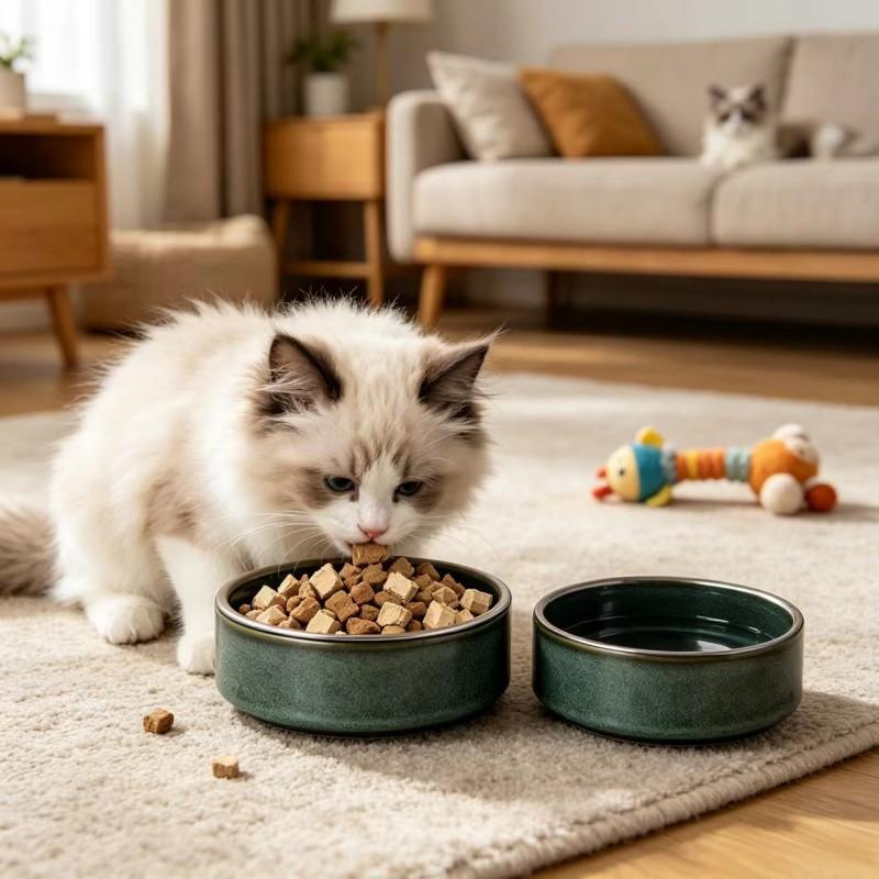 Large Capacity Ceramic Cat Bowl Anti-Spill Elevated Neck Protection Food Water Feeder
