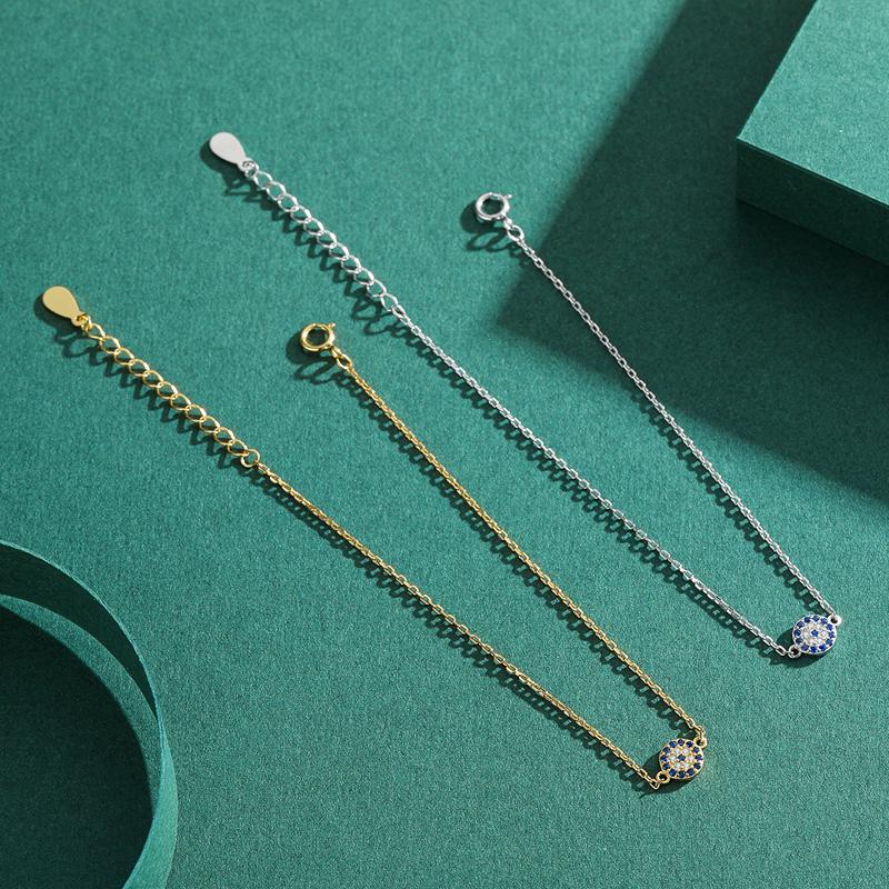 MODIAN 925 Sterling Silver Round Exquisite Lucky Eyes Pave Zirconia Bracelet For Women Adjustable Chain Fine Jewelry Gifts