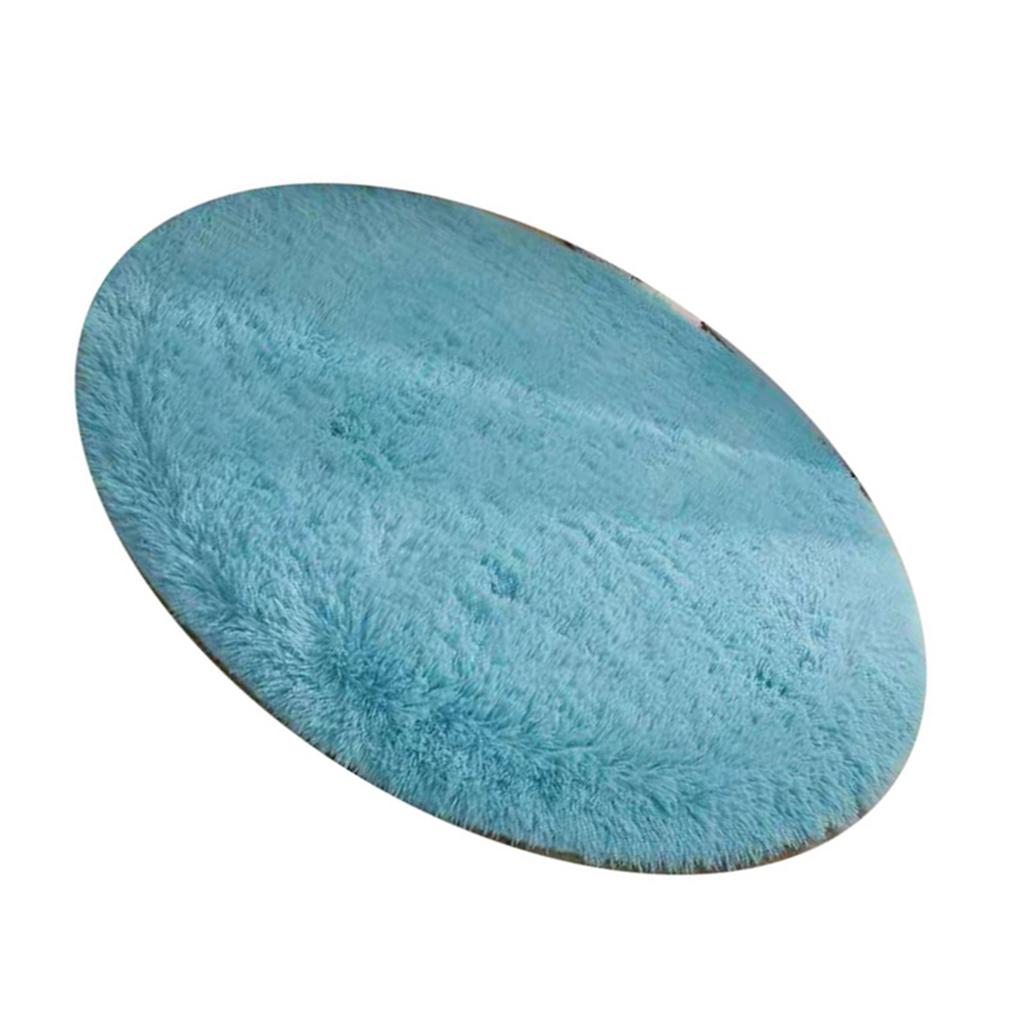 Floor Carpet Polyester Fiber Round Nordic Style Long Plush Soft Shaggy Rug for Home Bedroom Blue