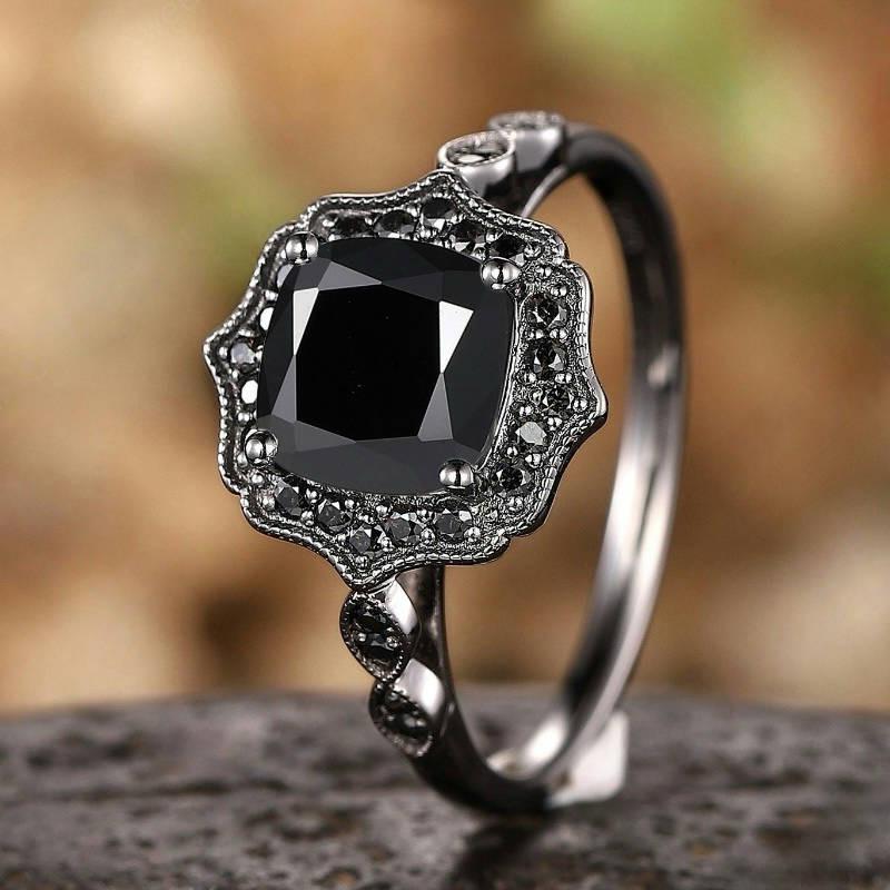 

1Pc Gun Black Retro Ring Inlaid with Fashionable Black Synthetic Zircon, Suitable for Daily Wear 11