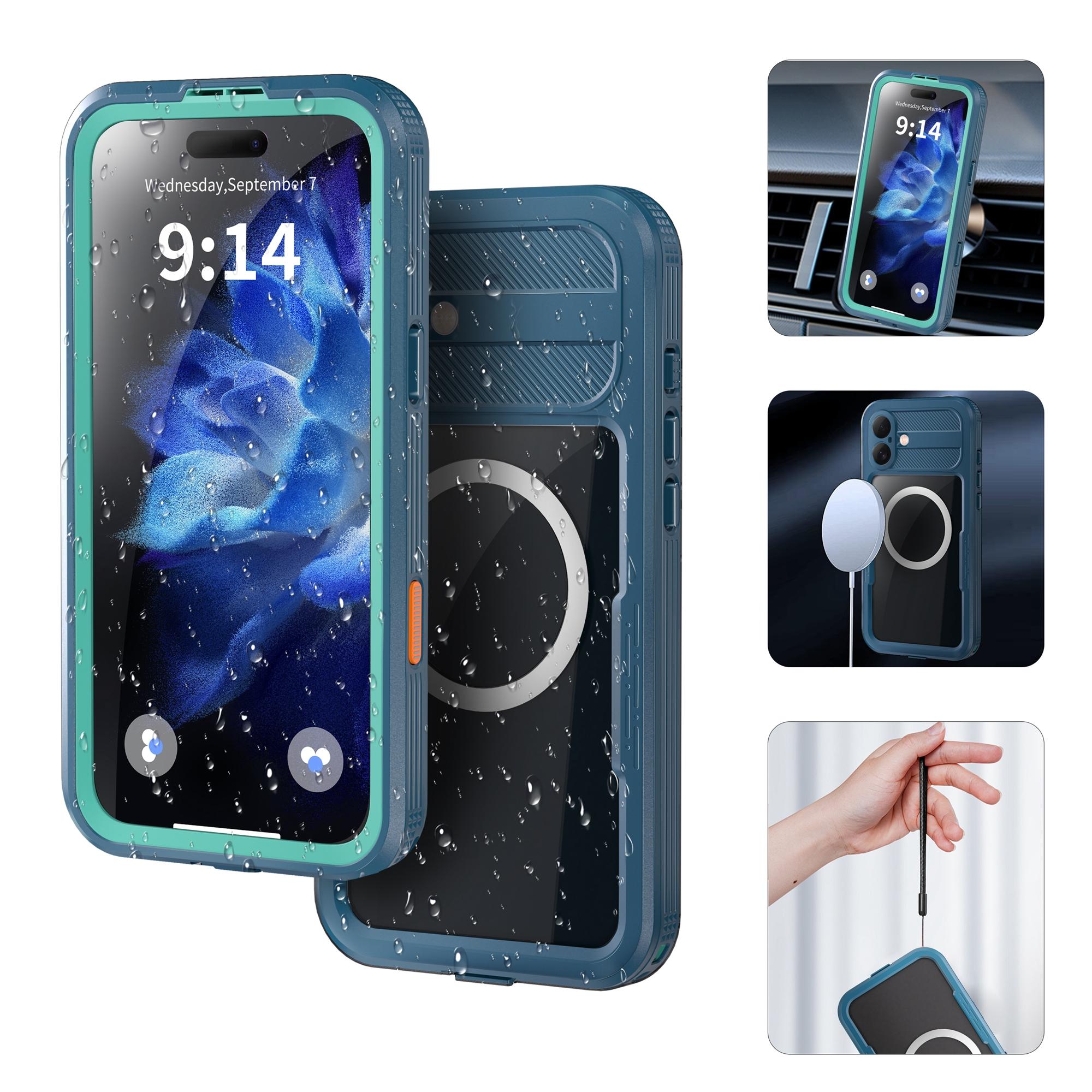 

REDPEPPER Чехол для iPhone 16 Plus Совместимый с MagSafe Водонепроницаемый IP68 Прозрачный Чехол для Телефона Cyan+Lake Blue