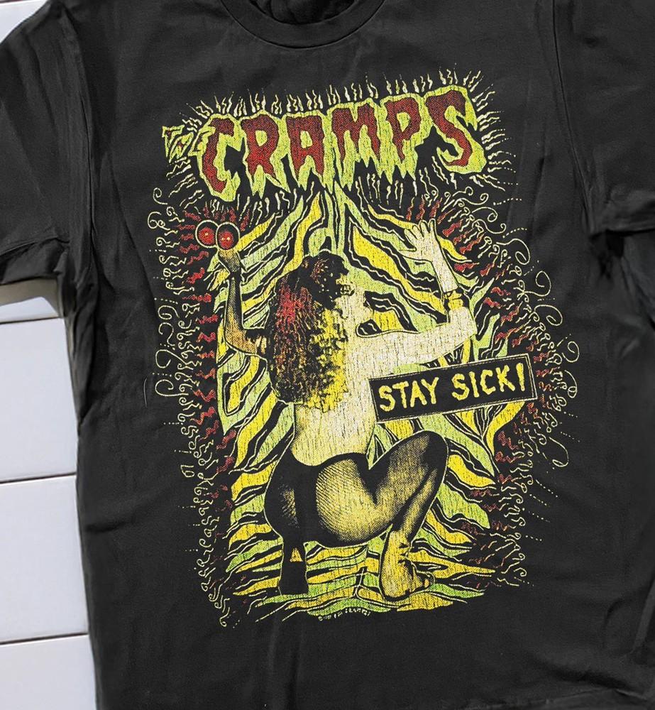 

90 The Cramps Stay Sick Washed Black T-Shirt Mens Large Unisex T-Shirt S