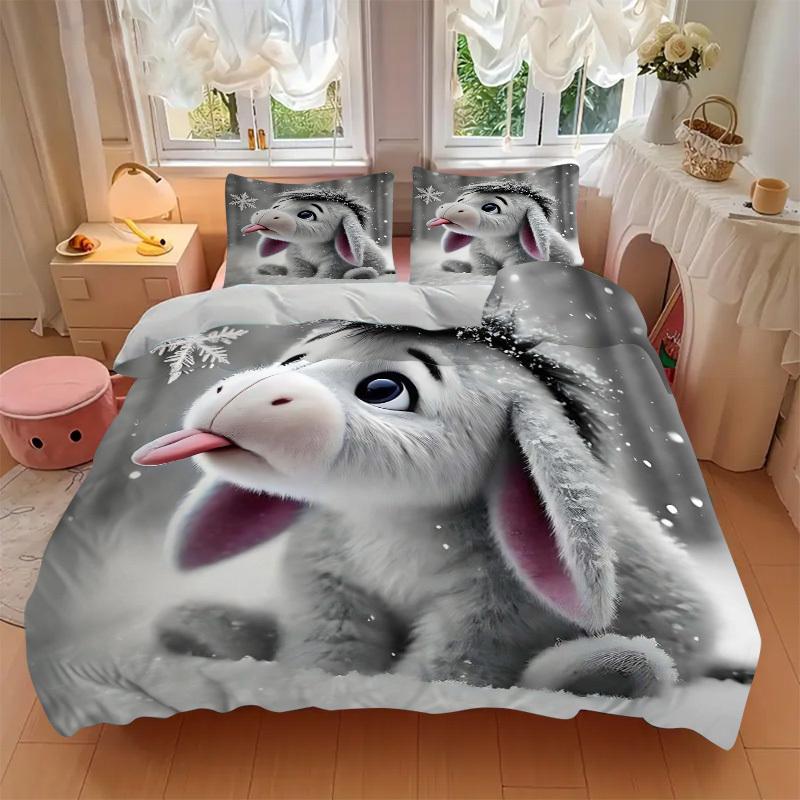 3pcs Winter Wonderland Donkey Bedding Set - Includes One Quilt Cover and Two Pillowcases (No Core) - Perfect for Bedroom and Guest Room Deco