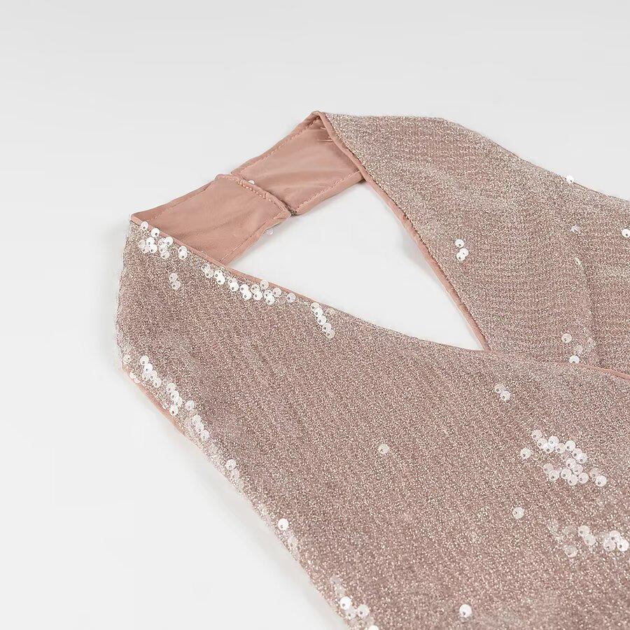 2024 Autumn Women's European & American Style Slim-Fit Halter Sequin Dress