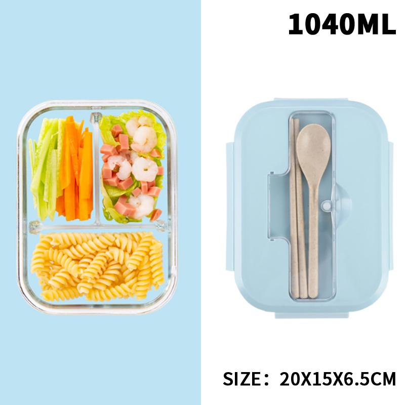 3/2/1-Compartment Heat-Resistant Glass Lunch Box With Cutlery Spill-Proof Office Airtight Lunch Box Bento Box Microwaveable