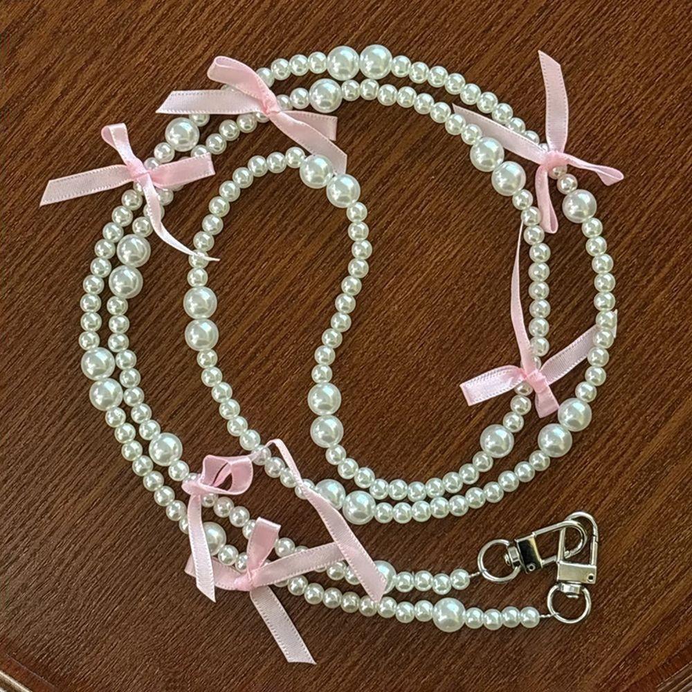 Pearl Bowknot Wallet Necklace Chain Bag Accessory Phone Anti Loss Lanyard  Wallet