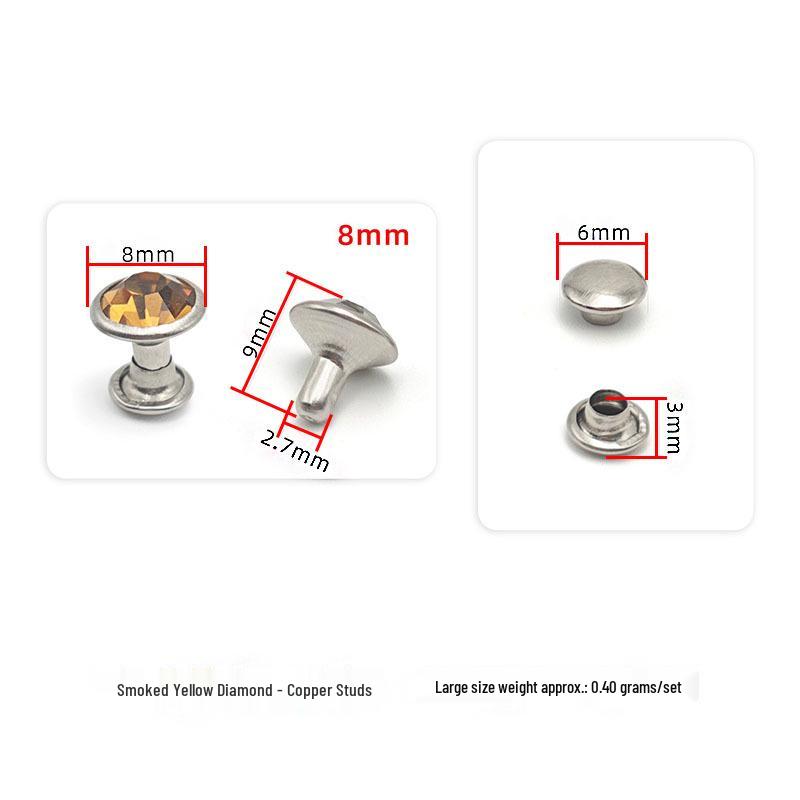 6-8mm Colored Silver Edge Tube Studs, Glass Inlaid Rivets for Clothing Decoration.