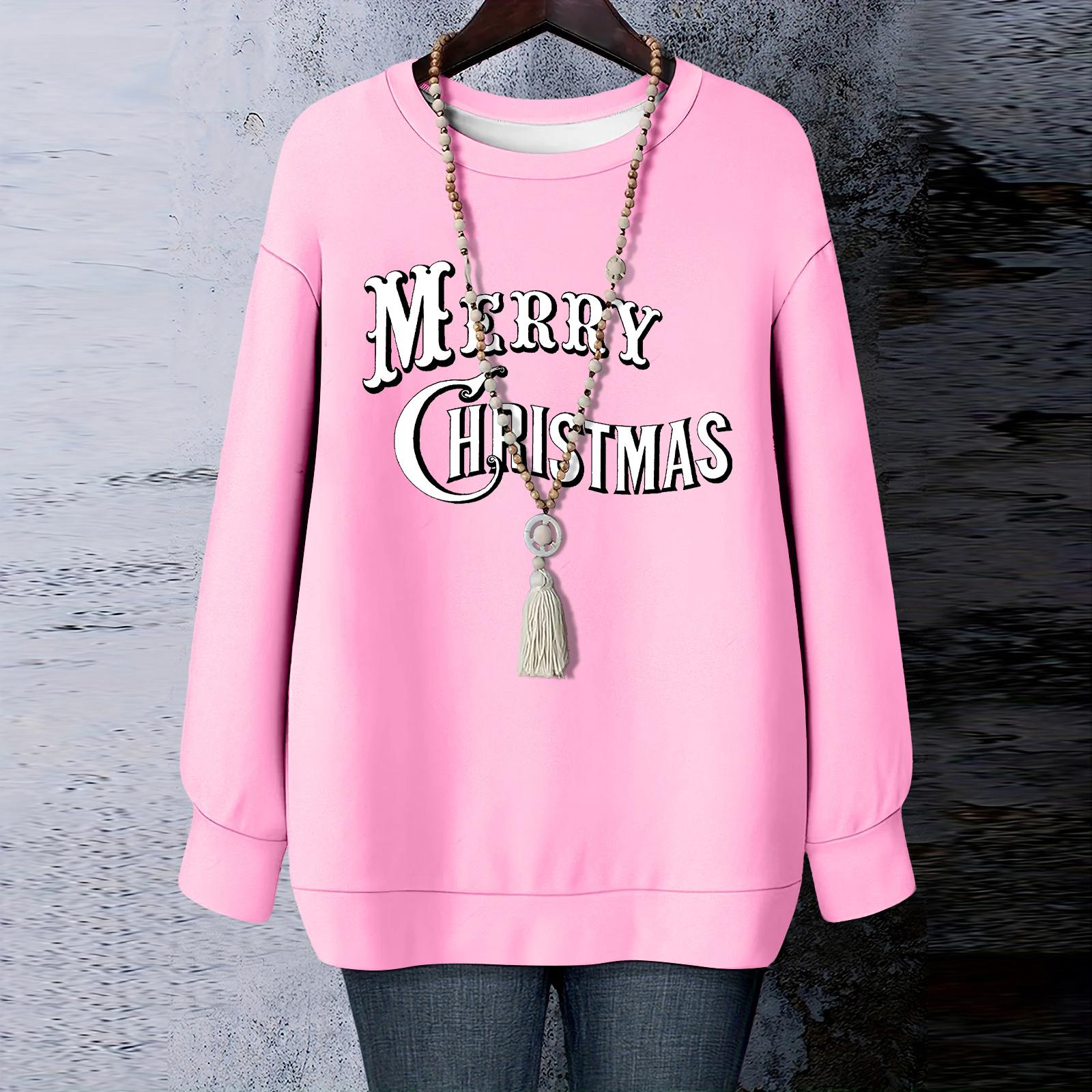 

Ladies Christmas Printed Round Neck Long Sleeved T-shirt Sweatshirt Top S