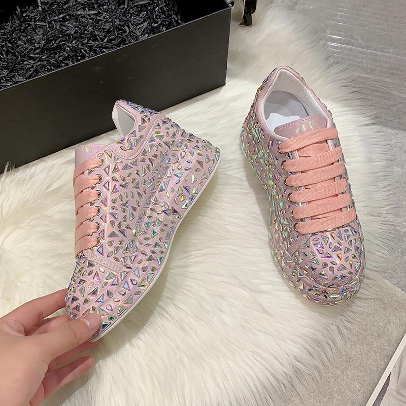 McQueen board shoes full of diamonds little white shoes women show thin rhinestones fried street leisure sports dad shoes women