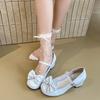 Mode Niedliche Schleife Damen Lolita Mary Jane Schuhe Prägnante Dicke Ferse Lederschuhe Damen Flache Pumps