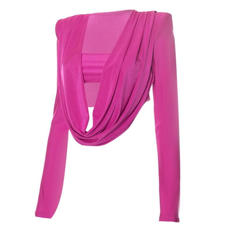 New Fashion Long Sleeve Padded Shoulder Casual Shirts Women Swinging Collar Slim Fit Blouses Women Street Chest Wrapped Solid Ladies Shirt Tops 25833