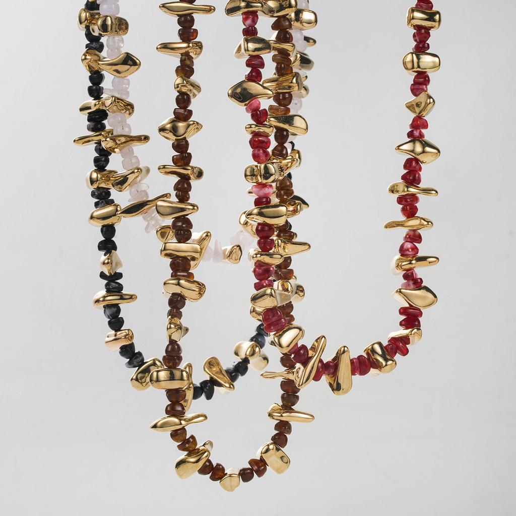 Vintage Geometric Irregular Alloy Resin Necklace, Autumn and Winter Maillard Wind Beaded Collarbone Chain