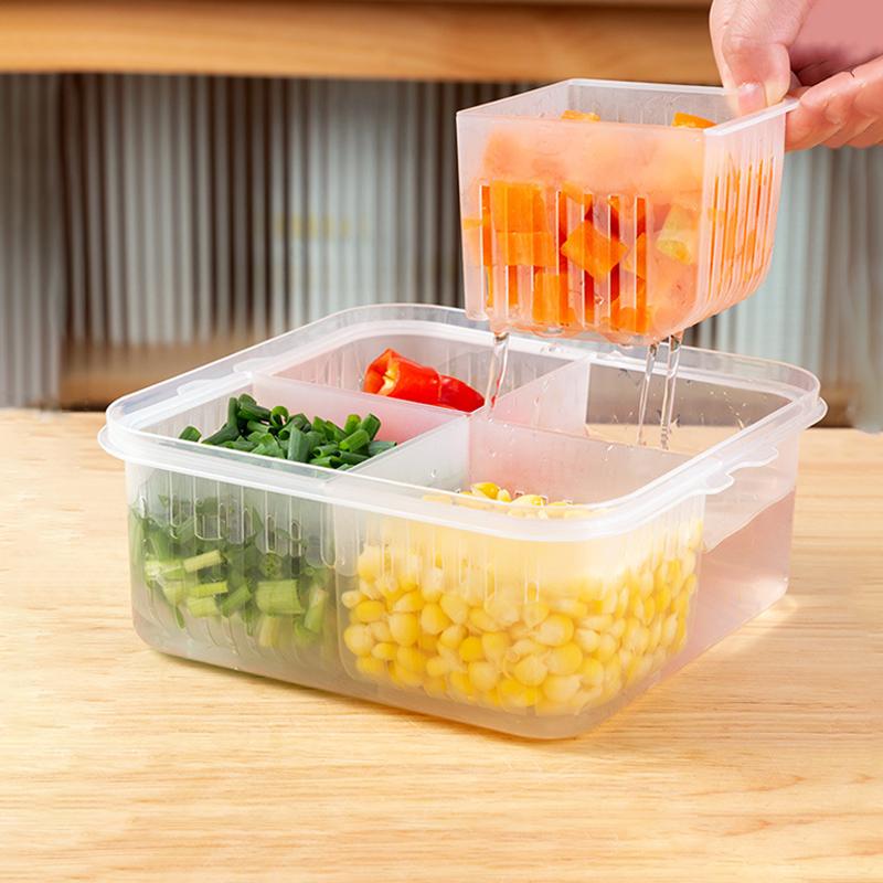 4 Grids Refrigerator Storage Box Food Vegetable Fruit Storage Box Fridge Organizer Drain Basket Meat Onion Ginger Clear Crisper