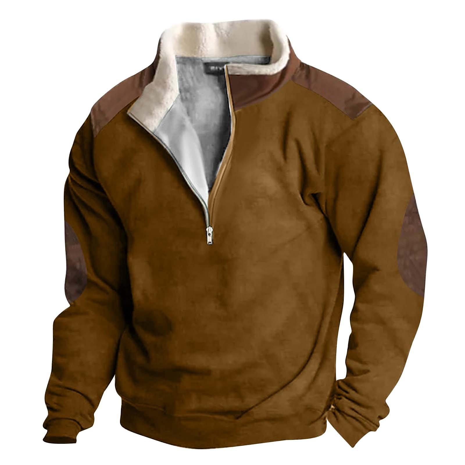 

Spring And Men s Standing Collar Sweatshirt Is Outdoor Casual Sweaters Tops L коричневий