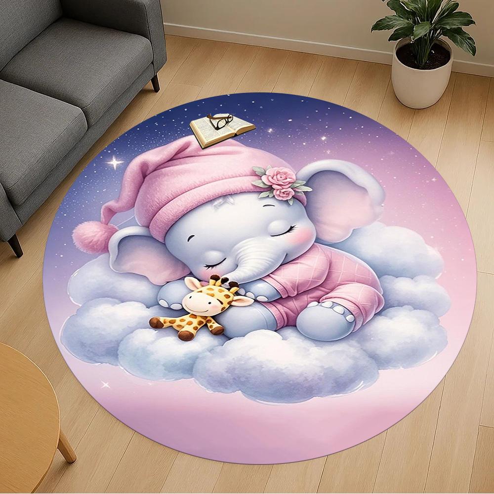 1PC Elephant Cloud Sleep Night Round Chair Mat Area Rug - Non-Slip, Floor Mat for Office, Bedroom, Home Decor Christmas Gift C0528083