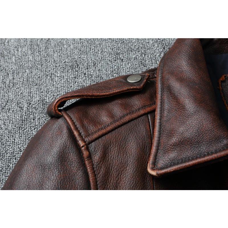 Chinese Size Vintage Red Brown Genuine Leather Jacket Men Soft Real Cowhide Black Winter Coat Biker Jackets Jaqueta Masculina De Couro