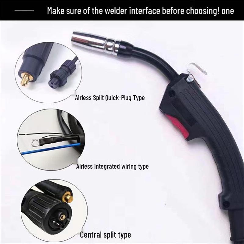 14AK Gasless MIG Welding Gun with Quick-Plug, Three Interface Types, and Leather Outer Skin.