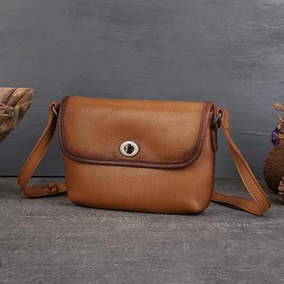 The First Layer of Cowhide Solid Color Small Square Bag Vintage Shoulder Bag High-grade Commuter Genuine Leather Hand-made Crossbody Bag for Women