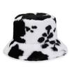 Black and white cow pattern bucket hat autumn and winter plush warm shopping versatile basin hat