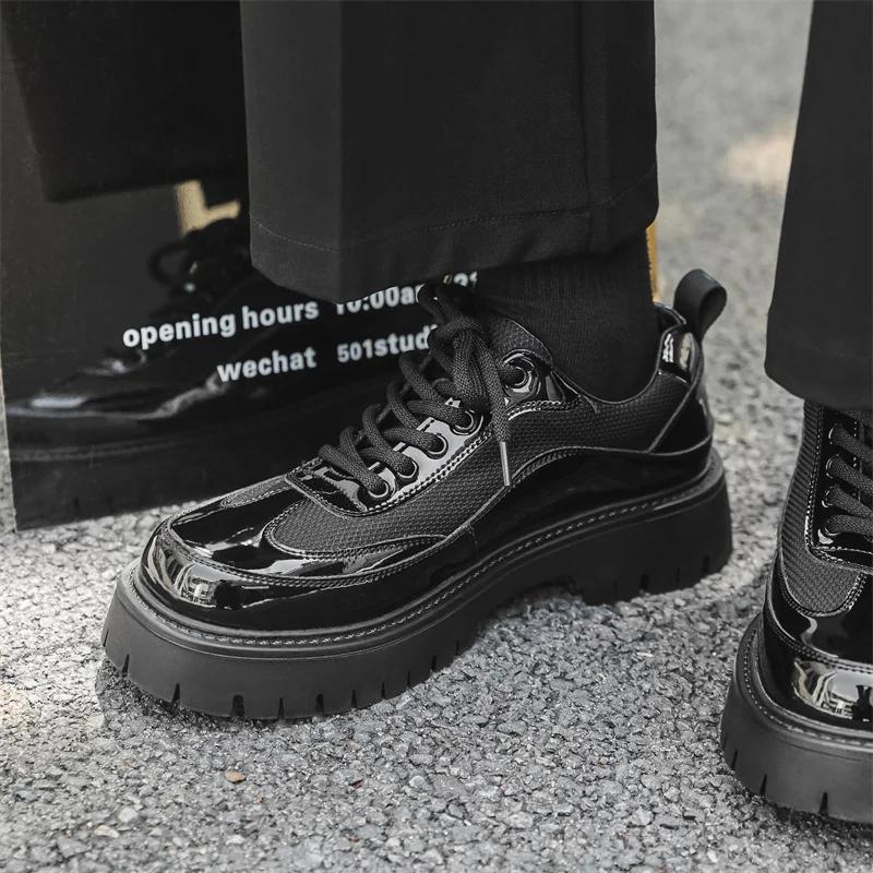 Italian Men Quality Patent Leather Fashion Business Shoe Classic Thick Bottom Punk Design Derby Shoes Perfect Daily Outdoor Shoe