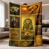 2026 Latest Flannel Blanket 1pc Rustic Pharaoh Collage Soft Fleece Blanket - Vintage Egyptian Themed Flannel Throw with Plush Texture, Cozy Home Decor