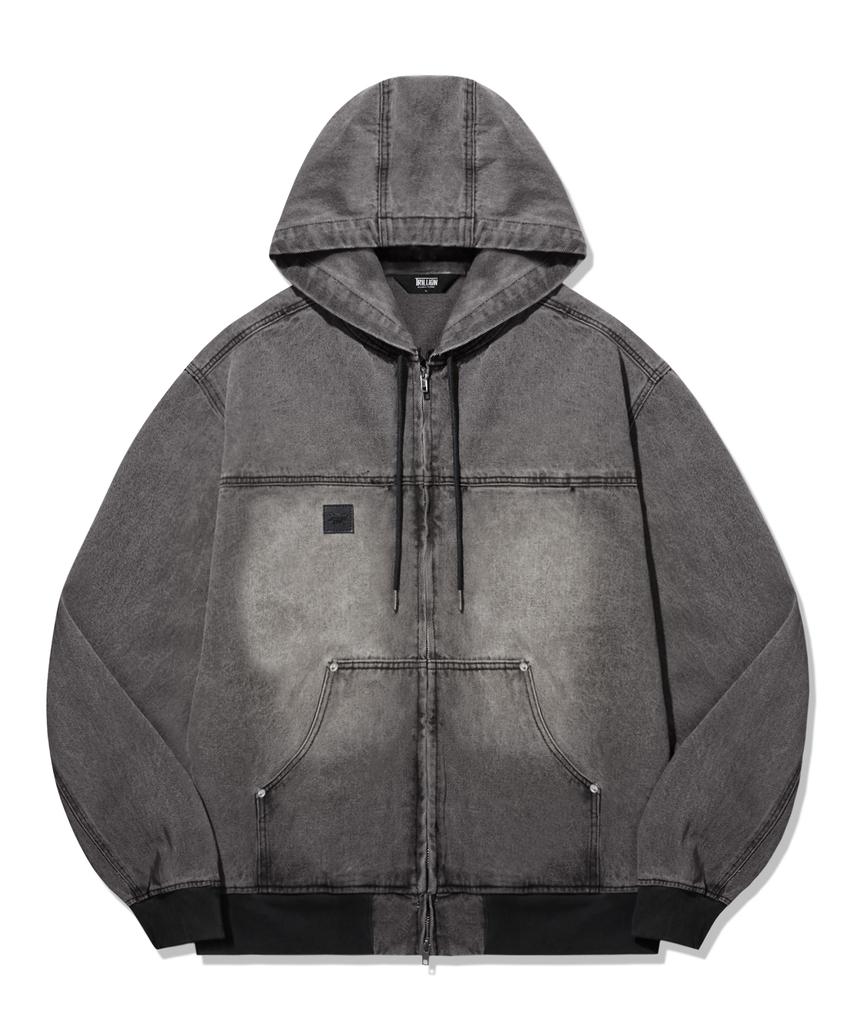 Trillion Vintage Washed Denim Work Zip-Up Hoodie_Light Gray