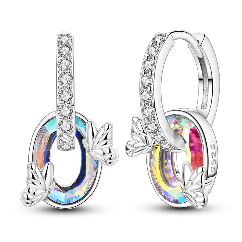 925 Sterling Silver Purple Series Feather Butterfly Dream Catcher Firefly Zircon Earrings for Women Luxury Jewelry Wedding Gift