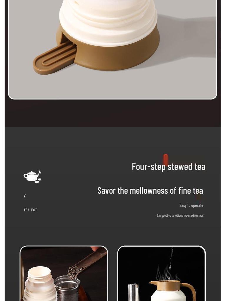 Large Capacity Moka Pot - 316 Stainless Steel, Double-Layer Insulation, Tea/Water Separation, Old White with Handle