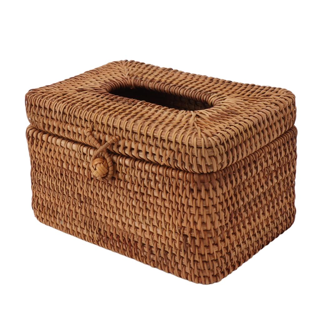 Rectangular Rattan Tissue Box Cover Rattan Woven Tissue Box Holder for Bathroom Organizer Countertop Bedroom Living