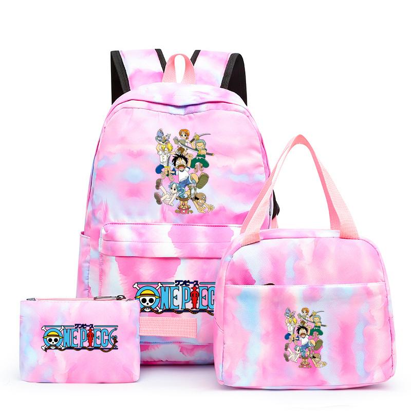 3 stk/sett Tilbake til skolen ryggsekk Anime ett stykke jenteryggsekksett Kawaii skoleelever Gutt Barn Matpakke Blyantboks