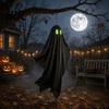 Outdoor Hanging Ghost Halloween Decoration, Spooky Black Fabric with Green Party Supplies Eyes for Outside Tree, Porch, Yard, Lawn, Haunted