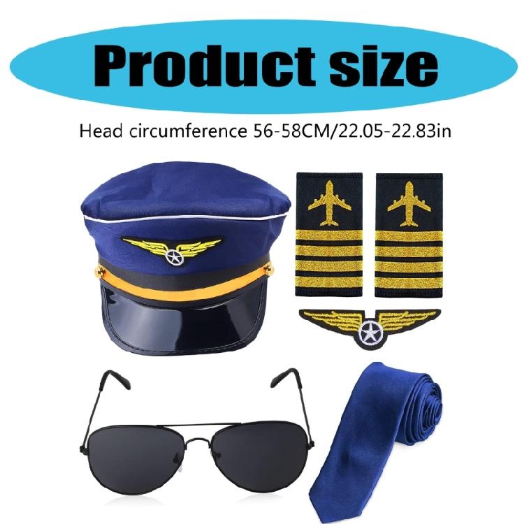 Captain Costume Accessories Captain Hat Uniform Epaulets Embroidered Applique Glasses Neck Tie for Men Cosplay