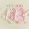 Citgeett Autumn Infant Baby Girls Waffle Sweatshirt Bodysuit Letter Embroidery Bodysuit Headband Casual Clothes
