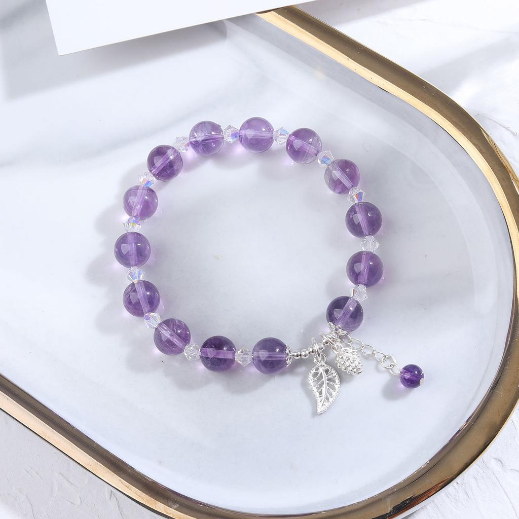 Natural Crystal Amethyst 925 Silver Bracelet Women'S Beads Beaded Jewelry Diy Bracelet