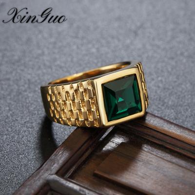 New Europe and The United States Simple Gold Gemstone Men and Women Titanium Steel Ring