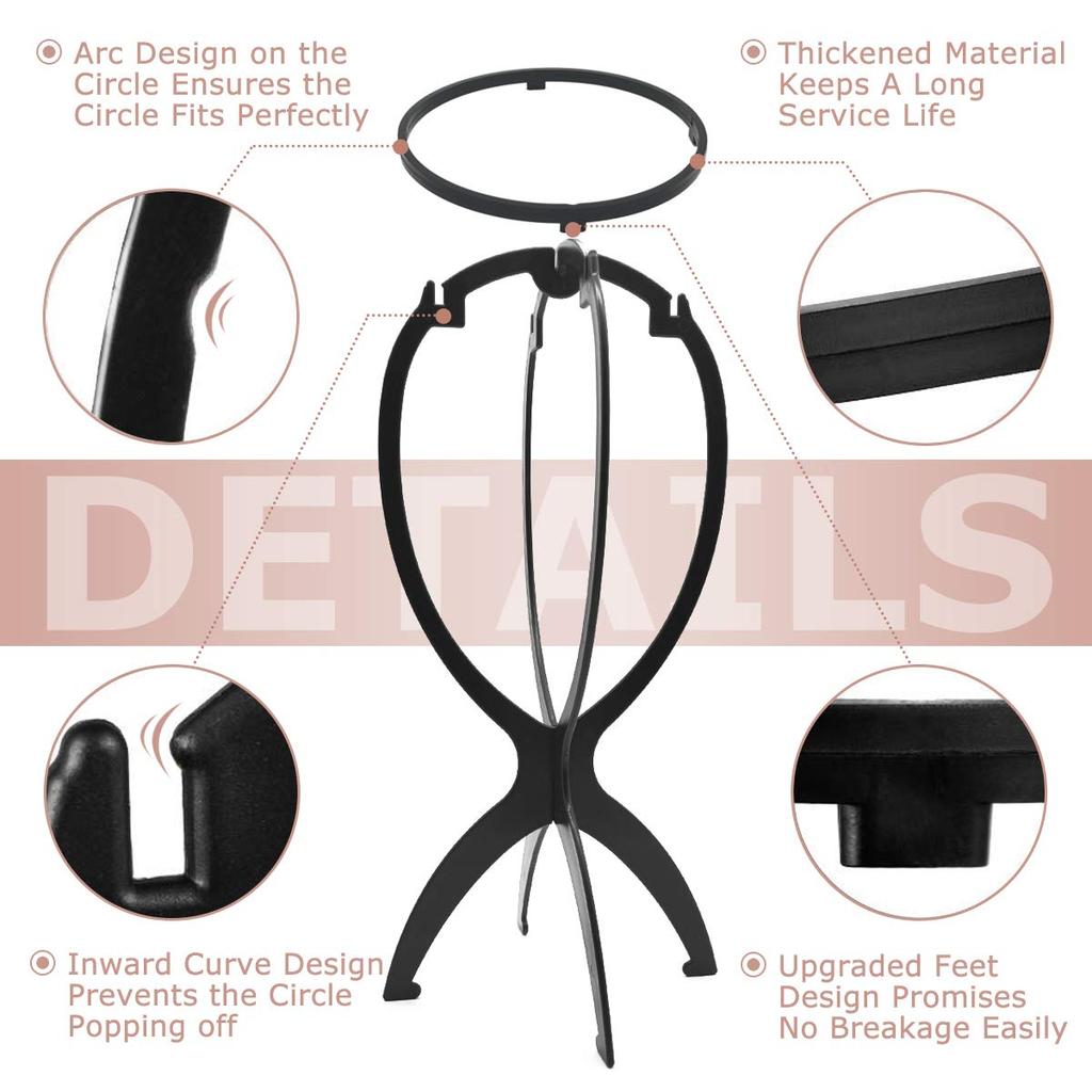 2PCS Wig Stand Collapsible Wig Holder Durable Wig Display 13.8 Inch Tool Travel Wig Stand for All Wigs