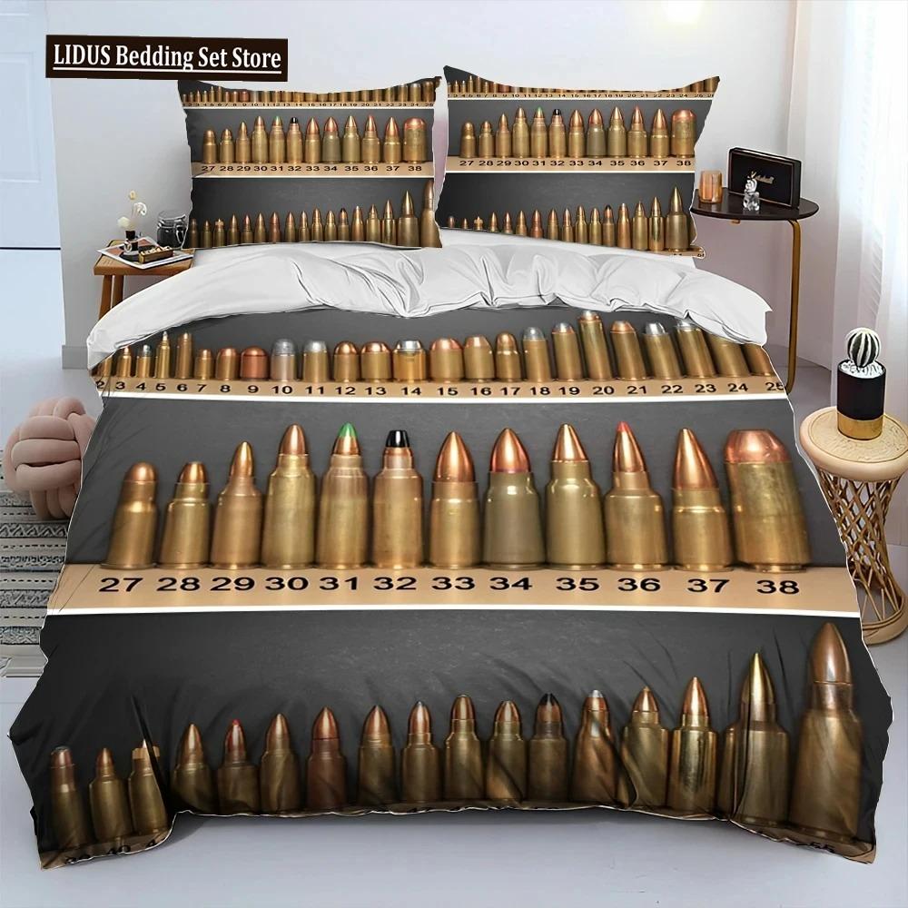 3D Gevär Revolver Patron Vapen Täckset Sängkläder, Påslakan Sängset Quiltöverdrag Örngott, King Queen Storlek Sängklädesset