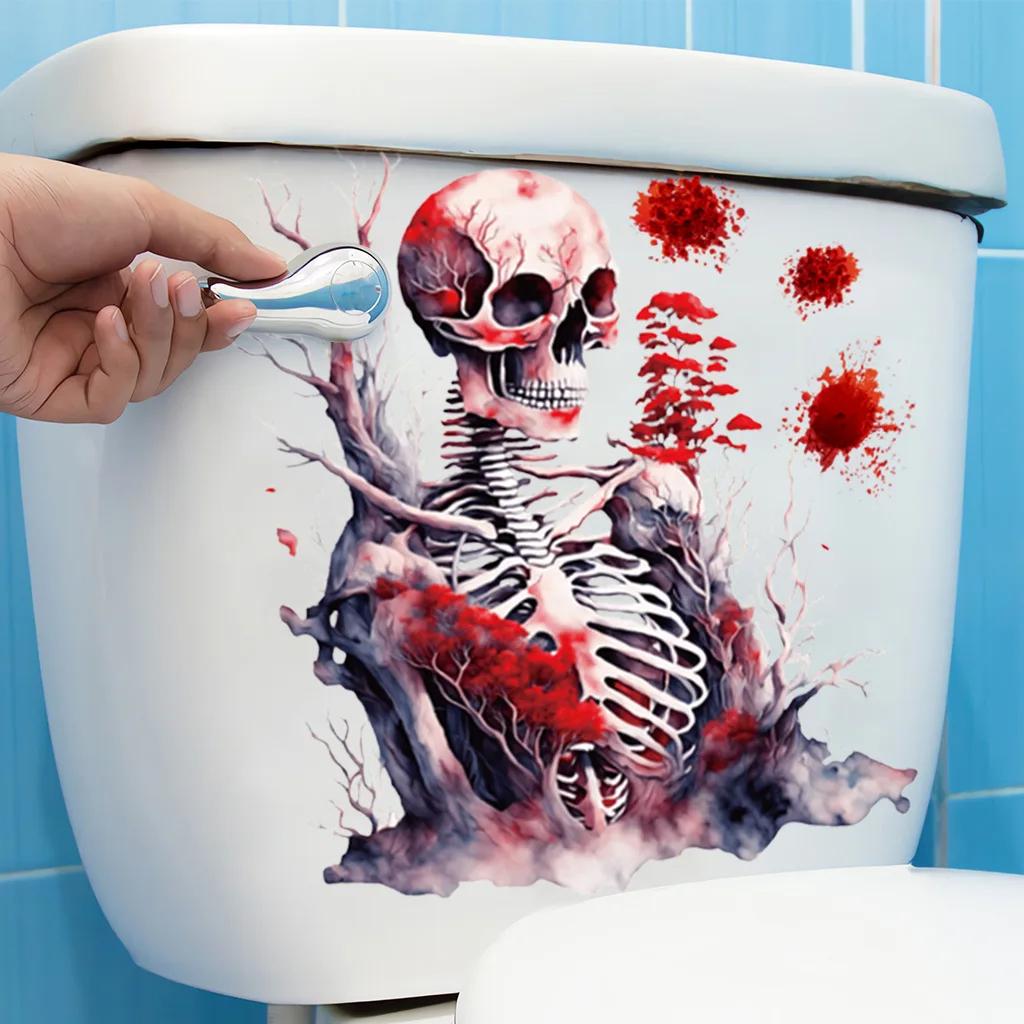 Halloween Blood Skull Funny Toilet Sticker Halloween Gift Self-adhesive Toilet Seat Decal Bathroom Fashion Waterproof Decoration