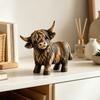 Warm Rustic Interior Ornaments Farmhouse Highland Cow Figurine, Resin Scottish Bull Statue, Durable Sculpture for Office Tabletop Ornament,