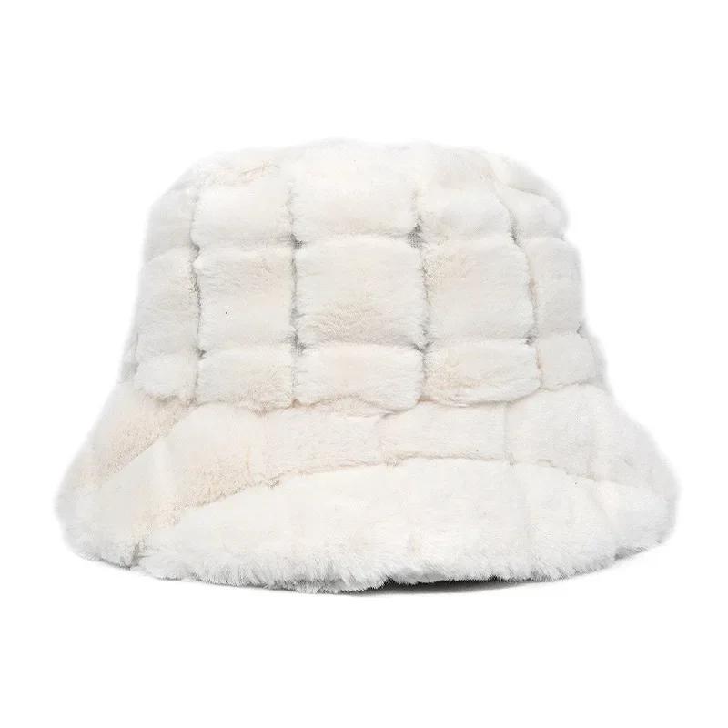 Winter Warm Fur Bucket Caps Women Men Outdoor Keep Warm Fluffy Panama Female Thickened Rabbit Hair Windproof Fisherman Caps